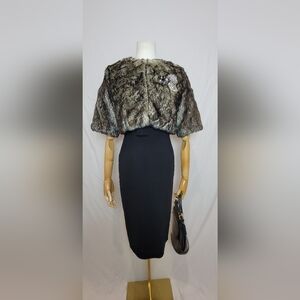 Robbi & Nikki Faux Fur Cropped Jacket With Rhinestone Brooch Accent, Size Small